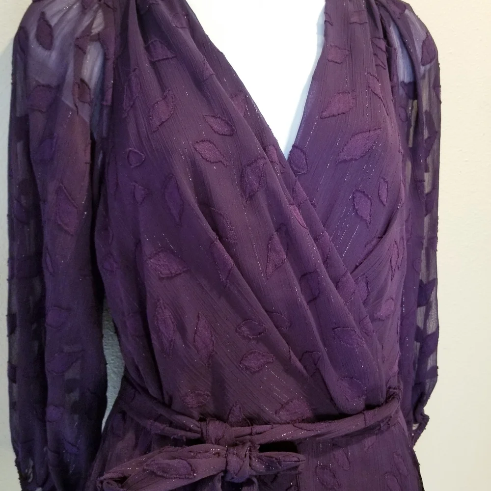 Nwt dkny purple balloon sleeves faux wrap dress_3